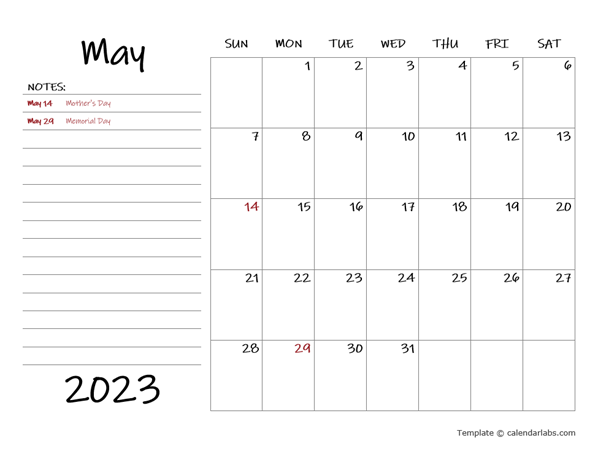 May 2023 Appointment Word Calendar
