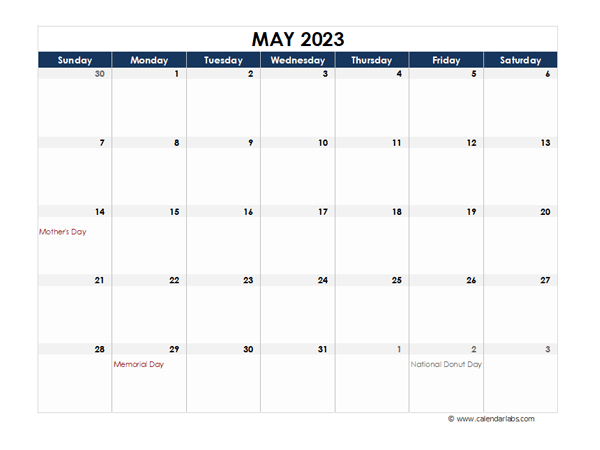 May 2023 Calendar Blank