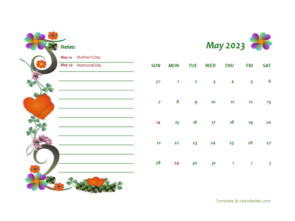 May 2023 Calendar Dates