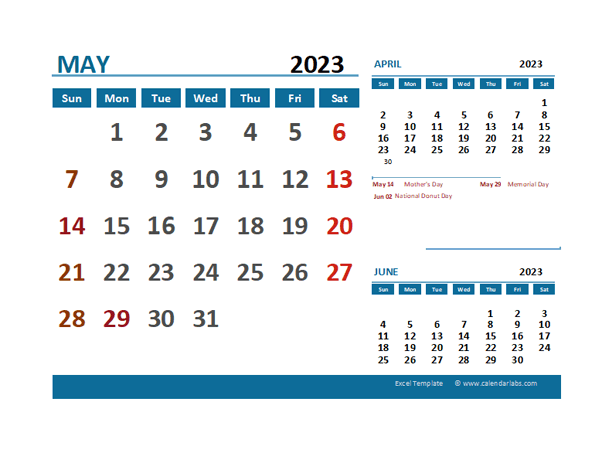 May 2023 CalendarExcel With Holidays