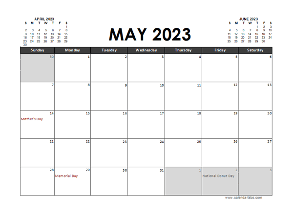 May 2023 Calendar Excel