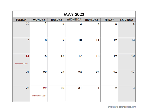 May 2023 Printable Calendar