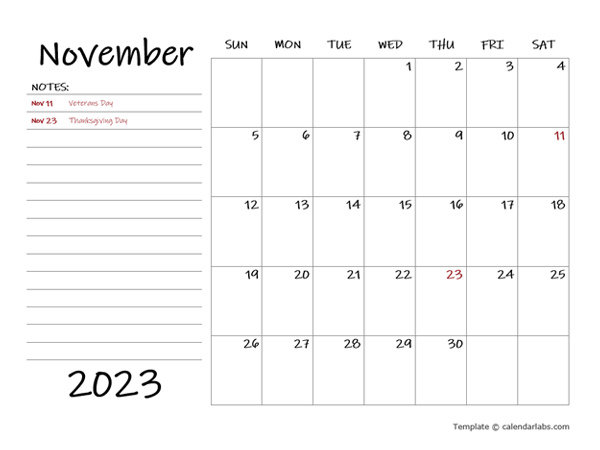 November 2023 Appointment Word Calendar