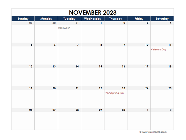 November 2023 Calendar Blank