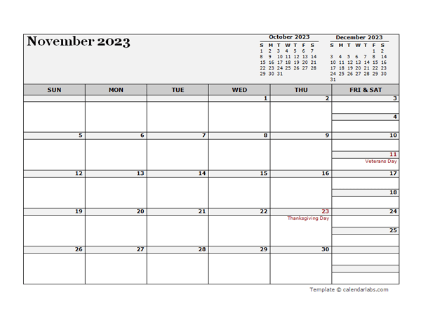 November 2023 CalendarEditable