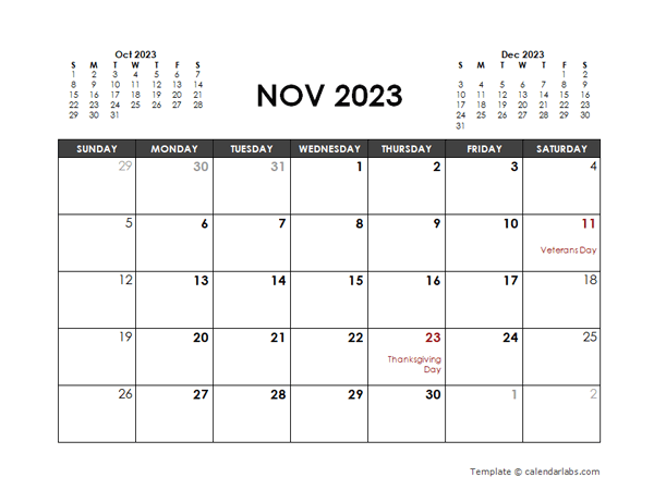 November 2023 Calendar Free Printable