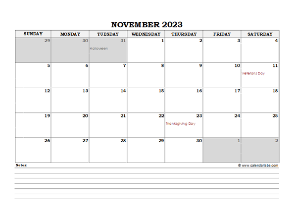 November 2023 Planner Excel