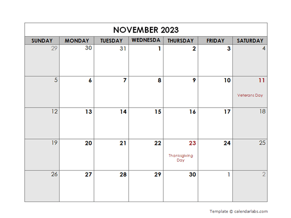 November 2023 Printable Calendar