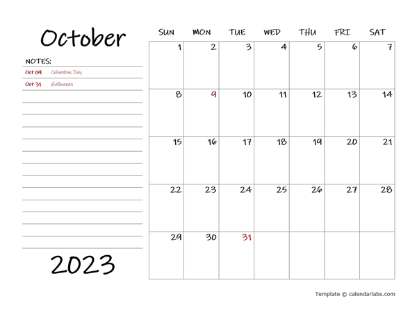 October 2023 Appointment Word Calendar