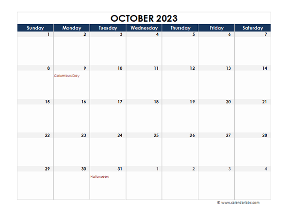 October 2023 Calendar Blank