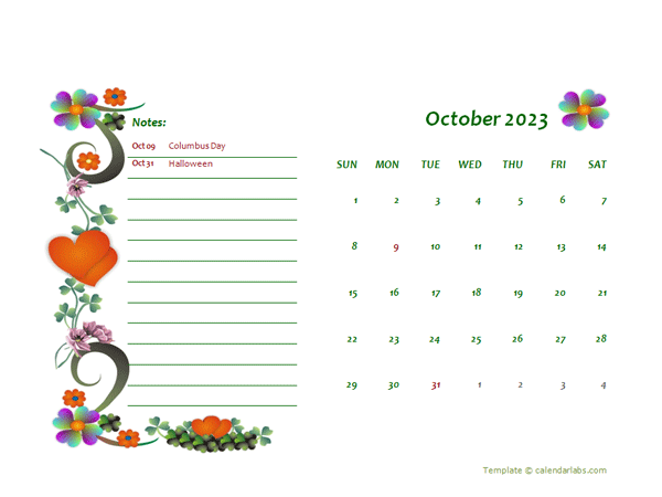 October 2023 Calendar Dates