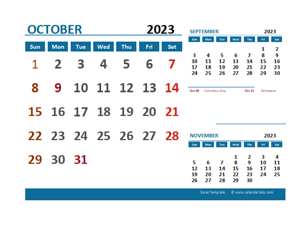 October 2023 CalendarExcel With Holidays