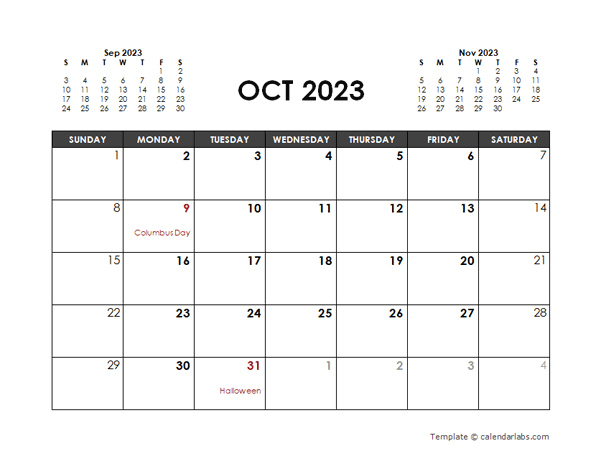 October 2023 Calendar Free Printable
