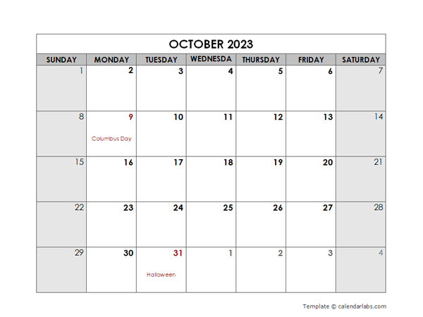 October 2023 Printable Calendar
