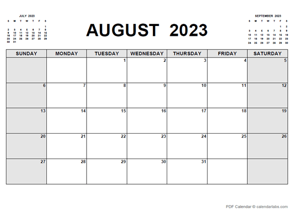 Printable August 2023 Calendar Pdf