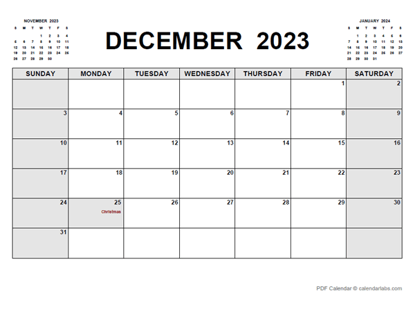 Printable December 2023 Calendar Pdf