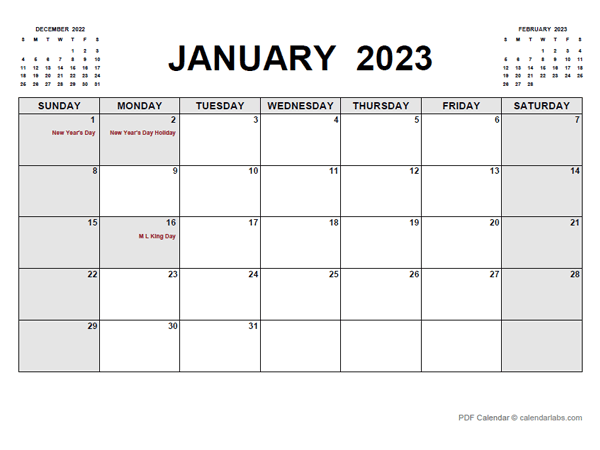 Printable January 2023 Calendar Pdf