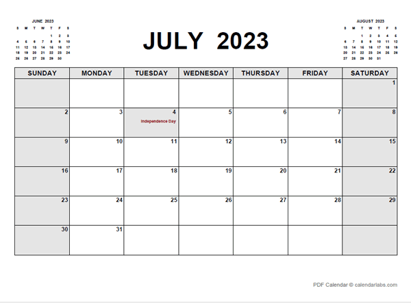 Printable July 2023 Calendar Pdf