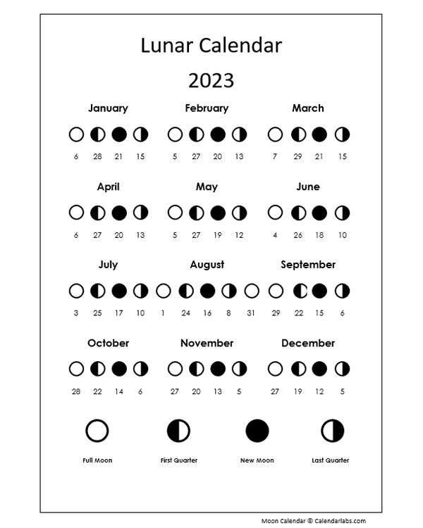 Printable Lunar Calendar 2023