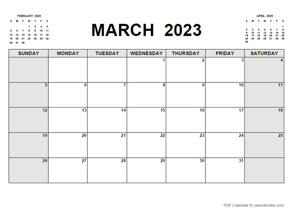 Printable March 2023 Calendar Pdf