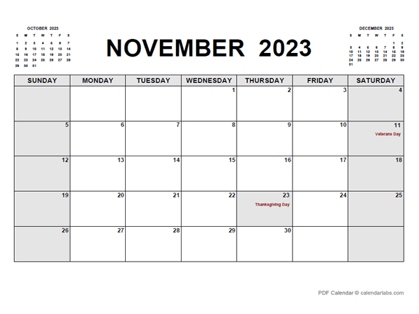 Printable November 2023 Calendar Pdf