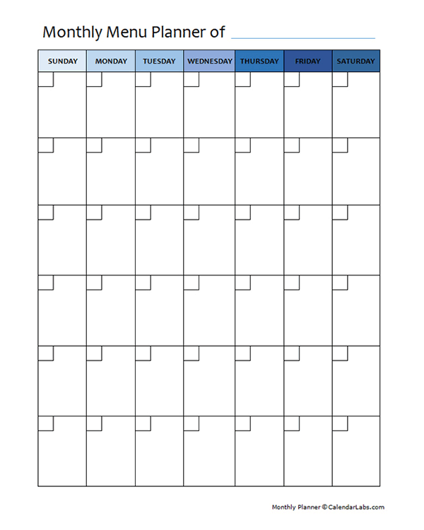 Printable Undated Monthly Menu Planner