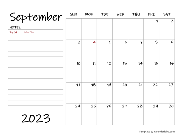 September 2023 Appointment Word Calendar