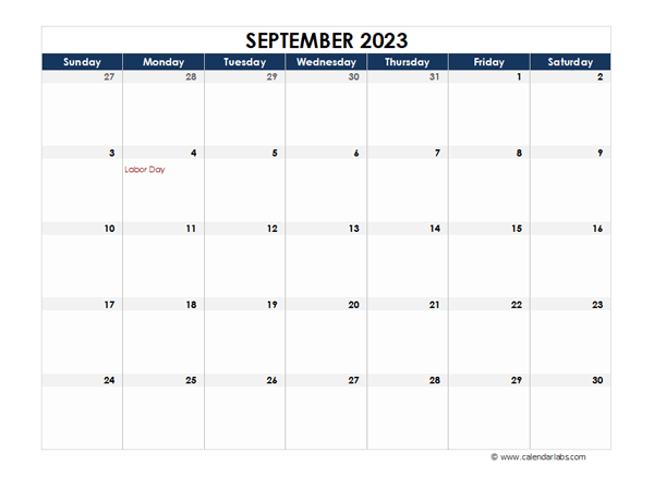 September 2023 Calendar Blank