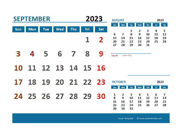 September 2023 CalendarExcel With Holidays