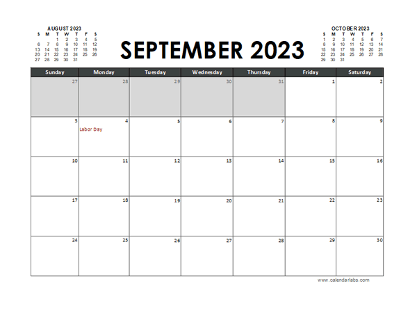 September 2023 Calendar Excel