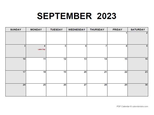 September 2023 Calendar Pdf - Free Printable Templates