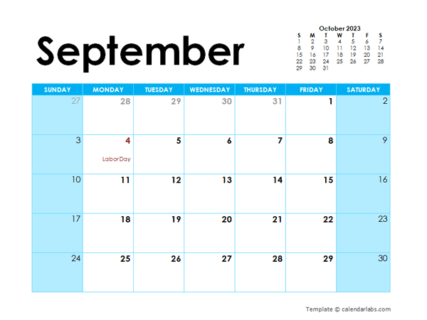 September 2023 Calendar With Holidays