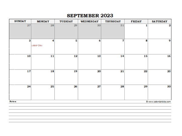 September 2023 Planner Excel