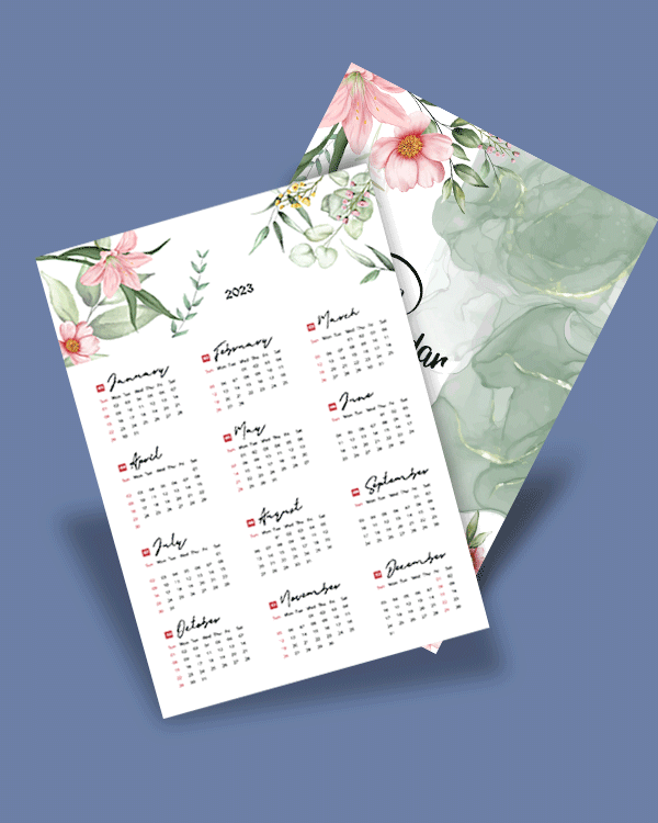 small floral pocket calendar 2023