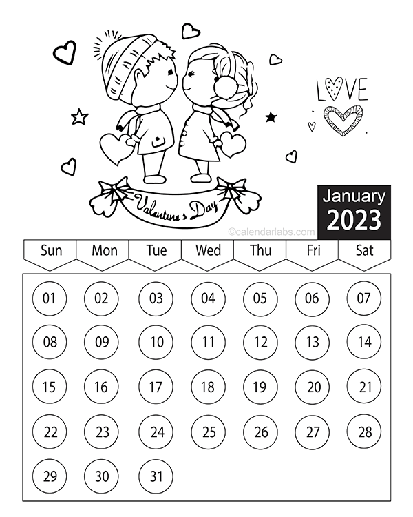 Valentines Day 2023 Coloring Calendar