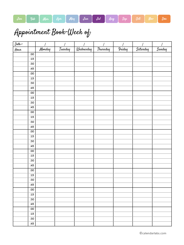 2023 Weekly Appointment Calendar Printable