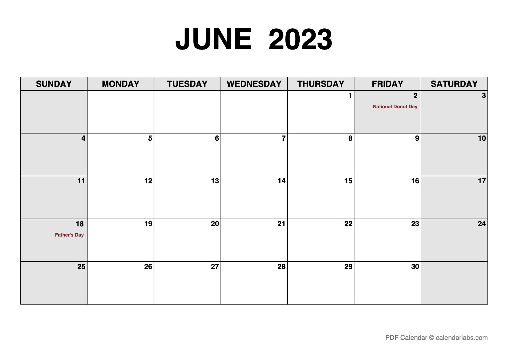 June 2023 Calendar With Holidays Calendarlabs