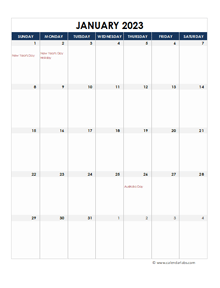 2023 Australia Calendar Spreadsheet Template