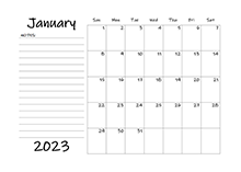 2023 Blank Calendar Template With Notes