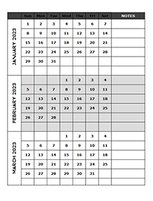 2023 Blank Quarterly Calendar