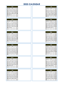 2023 Blank Yearly Calendar Template Vertical Design