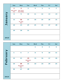 2023 Calendar Template Two Months Per Page