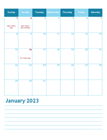 2023 Months Calendar Template
