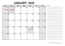 2023 Calendar with Australia Holidays PDF