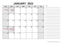 2023 Calendar with Malaysia Holidays PDF