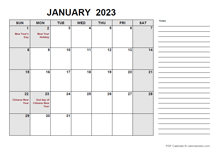 2023 Calendar with Singapore Holidays PDF