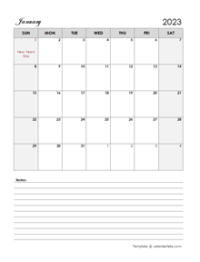 2023 Canada Calendar Template Large Boxes