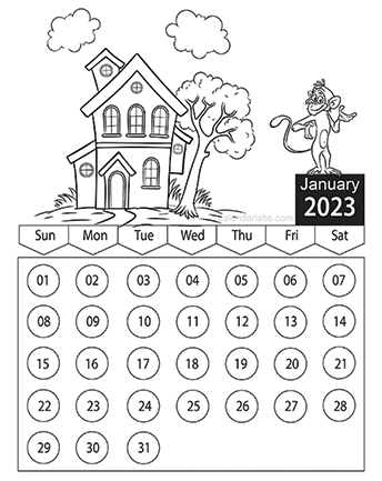 2023 Cartoon Character Coloring Calendar