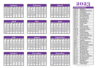 2023 Christian Festivals Calendar Template