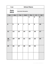 2023 Editable Monthly School Jun-Sep Calendar